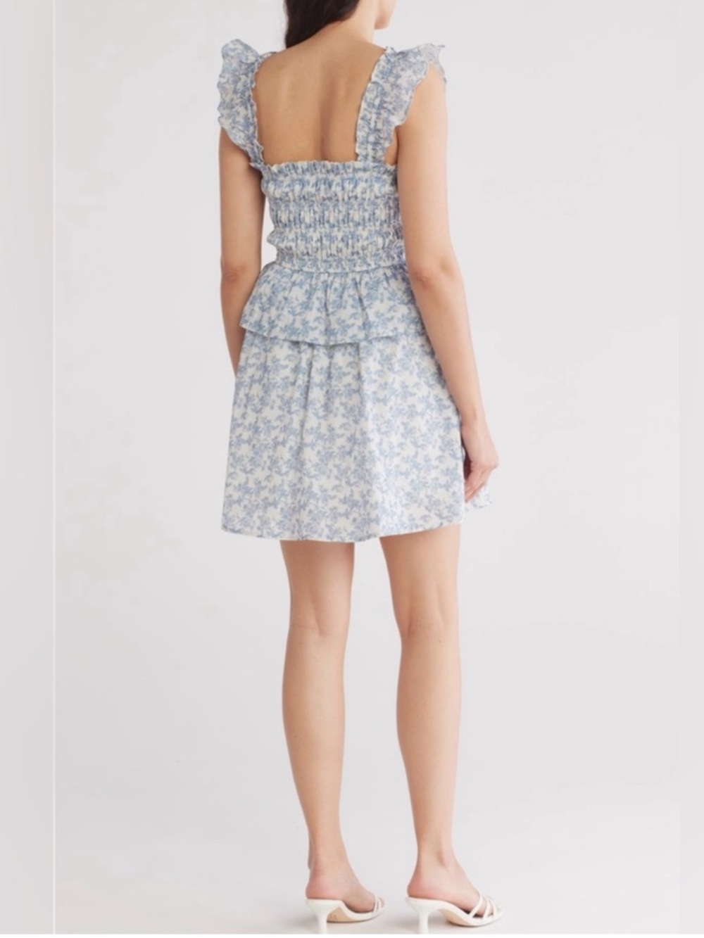 En Saison Ruffle Smocked Cotton Blue Floral Mini Dress size Small - Picture 3 of 9